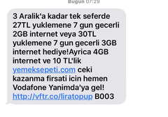 Vodafone tarife dışı alınabilecek bedava internet paketleri