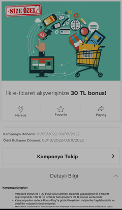 Paracard bonus ilk 150 TL harcamaya 30 bonus  (kişiye özel hesap kontrol)