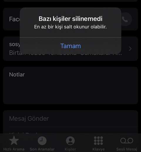 iPhone Rehberden kişi silememe (salt okunma sorunu)