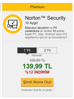 Norton Security Premium 10 Aygıt 360 TL/2 YIL