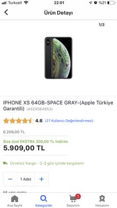 İphone XS 64GB Dip Fiyatlar (6193TL)