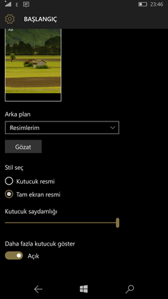  Windows 10 Mobile Ana Ekranlarınız