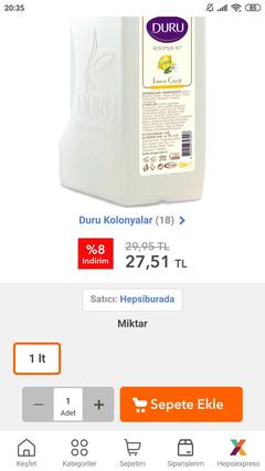 Duru Kolonya 1 litre - 27,50 TL (HB) 