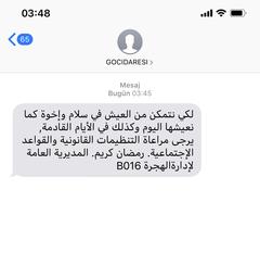 Göç idaresinden gelen Arapça SMS 