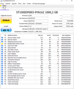 HDD Crystaldiskinfo verileri yardım