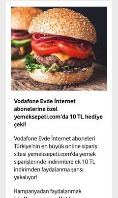 Vodafone evde internet abonelerine yemeksepeti 10 TL indirim