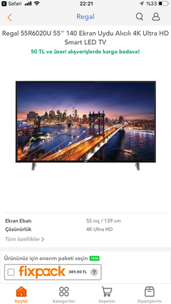 55 inç 4K smart tv İlan Salı gününe kadar geçerlidir 2300TL