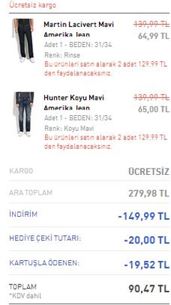  mavi.com 2 adet jean 129,99