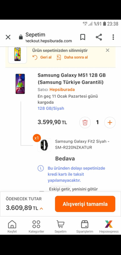 Samsung M51 (Bluetooth Kulaklıkla) 3609 TL