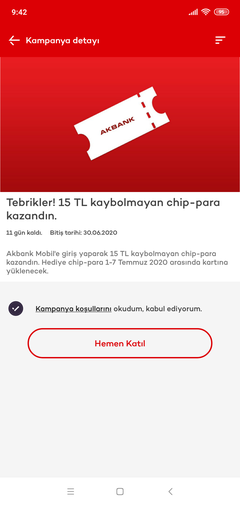 [:o] Akbank mobilde kaybolmayan 15tl chip para 