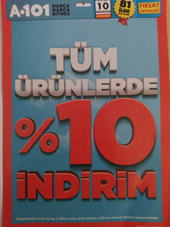  A101 de Yarına Özel Bazı Şubelerde %10 İndirim