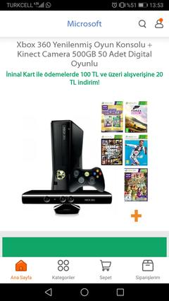 Hepsiburada yenilenmiş Xbox + Kinect
