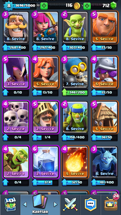  Satılık 8 lvl 5.arena clash royale 710 taş uygun fiyat