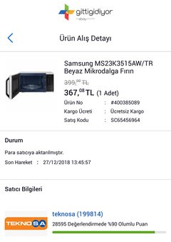 Arçelik/ Beko Mikrodalga 399TL