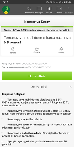 Garanti temassız ve mobil ödeme %5 bonus