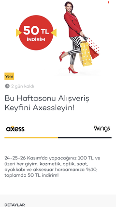 Axess ten haftasonu 50 tl indirim