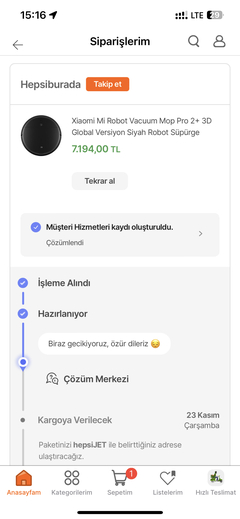 Hepsiburada şu an sattığı ürünü göndermiyor