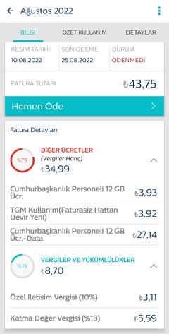 .Turk Telekom 12gb,1000dk,1000sms: 39.78TL (4.23TL vergi hariç)(Cumhurbaşkanlığı Personel Tarifesi)