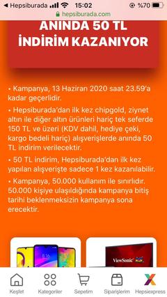 [BİTTİ] Hepsiburada | İlk Alışveriş 150/50 İndirim