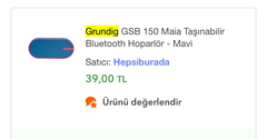 Grundig GSB 150 Bluetooth Hoparlör 99 TL idi. Kampanya bitmiş