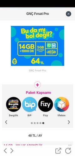 Turkcell GNÇ Fırsat Pro --> 14GB + 1000DK + 250SMS + Sosyal Medya'da Geçerli 5GB 59 TL!