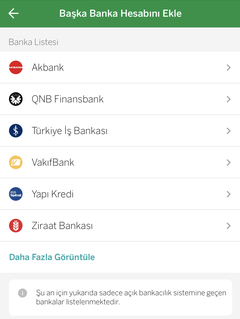 Garanti mobilde diğer banka hesap ve kartları görüntüleme