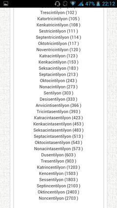  katrilyon dan sonra hangi sayı var?