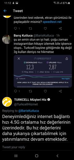 Turkcell 12.3 mbps hıza 4g ortalaması hızlı dedi ciddi ciddi