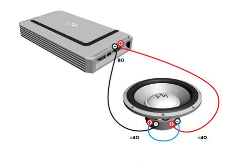 Çİft bobin 4+4 ohm subwooferi, 4 kanallı stereo amfiye bağlama şekli nasıldır.