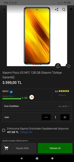 Poco X3 NFC 2999 TL / SNP 732G / 64+6 GB / 120 HZ / IMX 682 / 5160 mAH / IP53