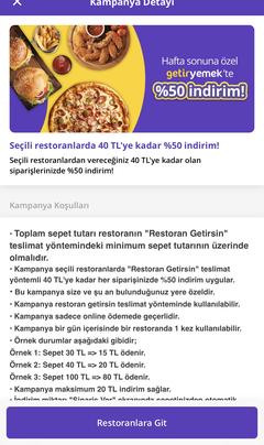 Getir yemek Ankara, İzmir ve Eskişehir %50