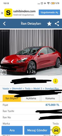 35k dolarlık Tesla model 3'ün TR'de ateş pahasına satılması