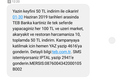 Teb banka kartı 100/10 indirim kampanyası