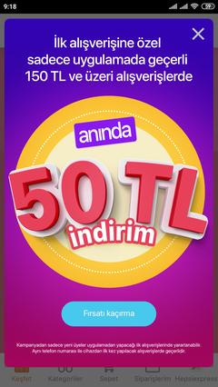 Hepsiburada 150/50 Yeni Üyelik İndirimi 08.06.2021 İtibariyle Başlamıştır