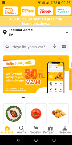 (Migros Hemen) Bugün 100 TL ve Sipariş Ver Yarın İçin Kullanilabilir 30 TL Çek hesabında Olsun!