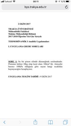 Termodinamik 1 Sorusu ACİL!!!!!!