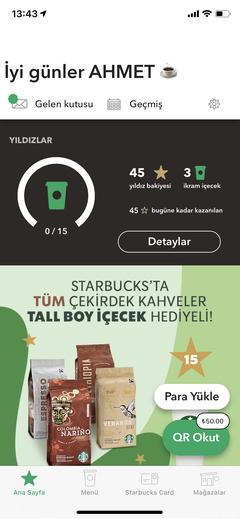 Starbucks hesabına Axess Mobil'den 50 TL ve üzeri bakiye yükleyene 2 adet kahve hediye
