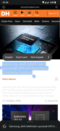 Mobil görünüm koyu tema geri bildirimi.