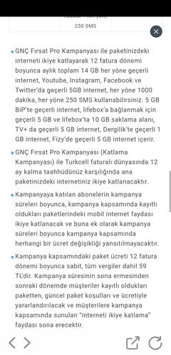 Turkcell GNÇ Fırsat Pro --> 14GB + 1000DK + 250SMS + Sosyal Medya'da Geçerli 5GB 59 TL!