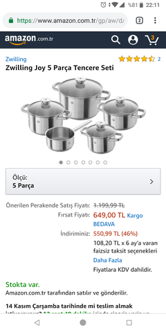 Zwilling Joy 5 Parça Tencere Seti - 649 tl amazon.com.tr