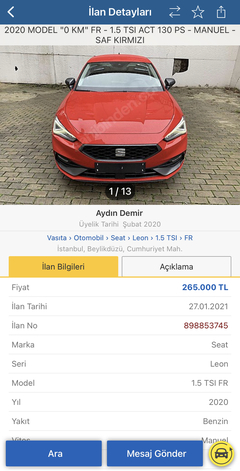 Yeni Leon 265.000₺ ile satışta(!)