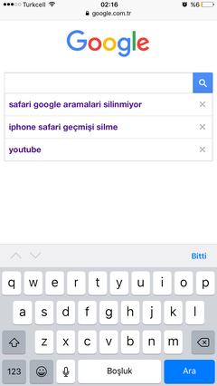 Safari Google arama verileri silinmiyor!