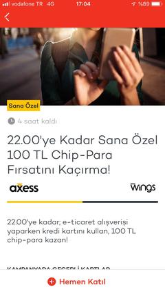 Axess e-ticaret 100/20 puan (kişiye özel) 17:00-22:00 arası