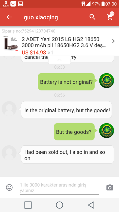 Lg hg2 orjinal pil (ınr) yada muadili Samsung Panasonic