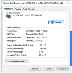 Video Belleği VRAM 0 mb görünüyor