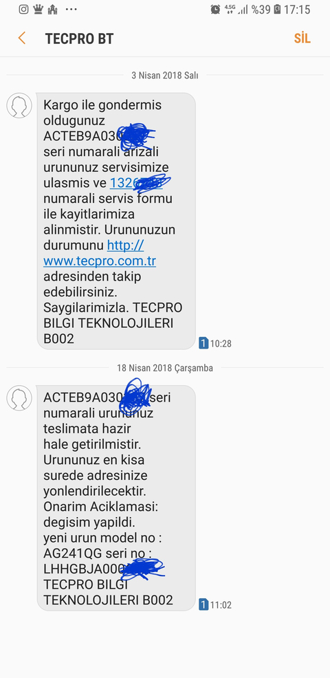 Teşekkürler AOC (Garanti Değişimi)