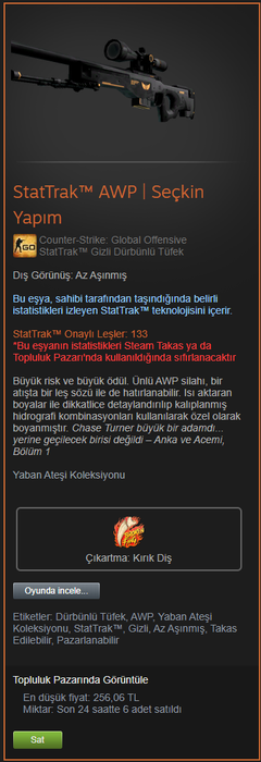 Çok Ucuza! Stattrak AWP Seçkin Yapım Minimal Wear