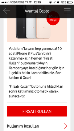 Vodafone iPhone 8 çekilişi 