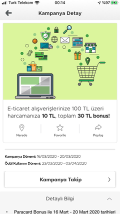 Garanti Parakart e-ticaret alışverişlerinize 30 TL Bonus.