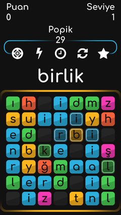 Poptilo: Harf İstilası (Türkçe Kelime Oyunu) Android - iOS